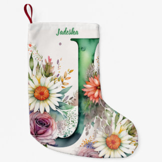 Petite Chaussette De Noël Monogramme personnalisé Aquarelle florale personna