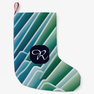Petite Chaussette De Noël Monogramme personnalisé Vert bleu Abstrait