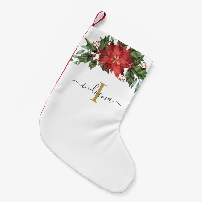 Petite Chaussette De Noël Monogramme Rouge Floral Rustique Noël (Devant (Accrochage))