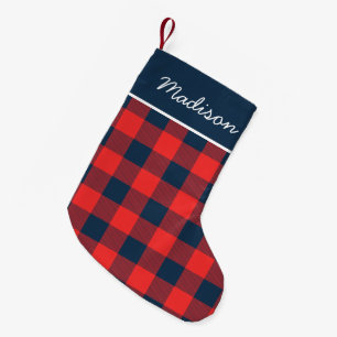 Petite Chaussette De Noël Monogramme Russe Navy et Red Buffalo Check