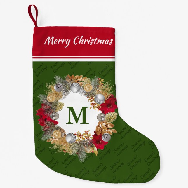 Petite Chaussette De Noël MONOGRAMME VERT DES Wreath DE Noël (Devant)