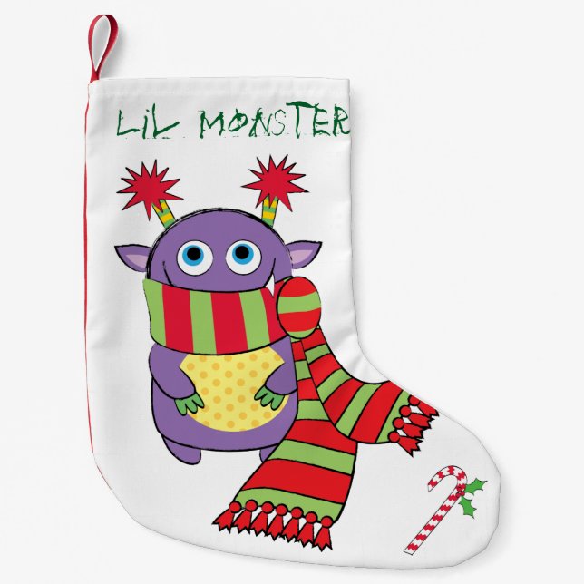 Petite Chaussette De Noël Monstre de Noël avec le cadeau (Devant)