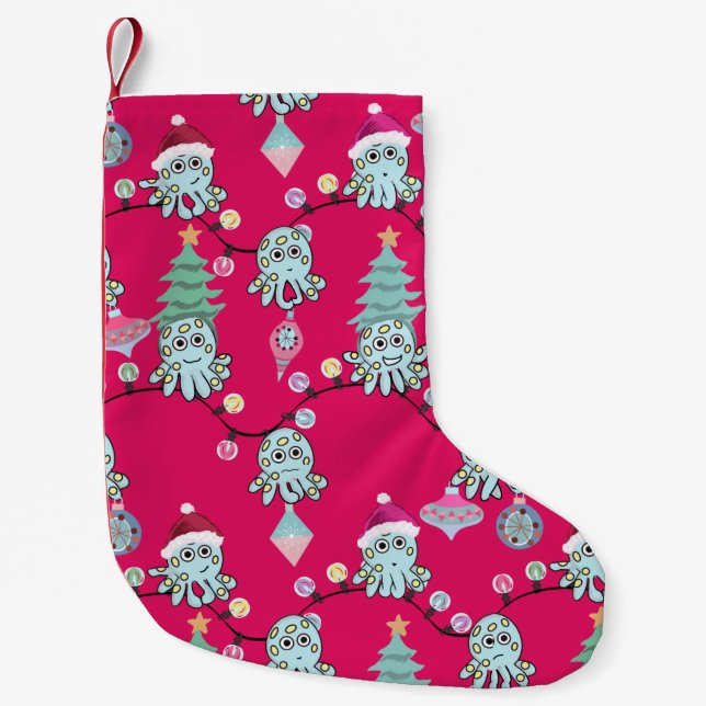 Petite Chaussette De Noël Moody Octopus With Christmas Lights Red (Devant)