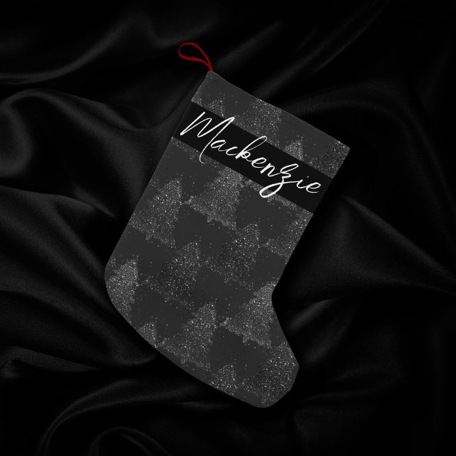 Petite Chaussette De Noël Moody Tree Motif | Onyx Silvery Black Personnalisé (Créateur téléchargé)