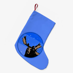 Petite Chaussette De Noël Moose en hiver - Art original de la faune