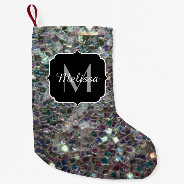 Petite Chaussette De Noël Mosaïque argentée brillante (Devant)