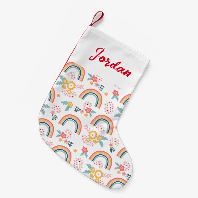Petite Chaussette De Noël Motif arc-en-ciel fleuri coloré (Devant (Accrochage))