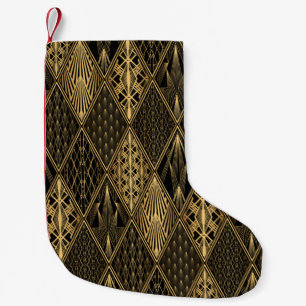 Petite Chaussette De Noël Motif Art déco. Simples grappes noir et or