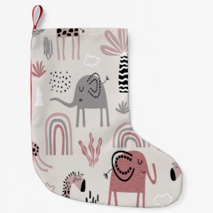 Petite Chaussette De Noël motif avec de mignons éléphants et girafes géant