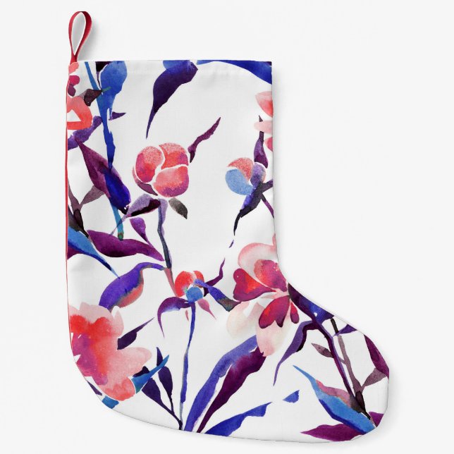 Petite Chaussette De Noël Motif botanique transparent à l'aquarelle. Main de (Devant)