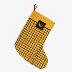 Petite Chaussette De Noël Motif carreaux marron beige avec monogramme