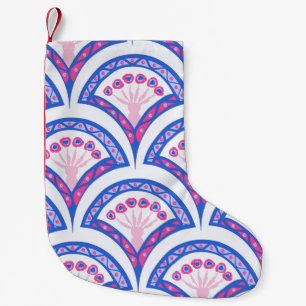 Petite Chaussette De Noël motif damassé floral bleu