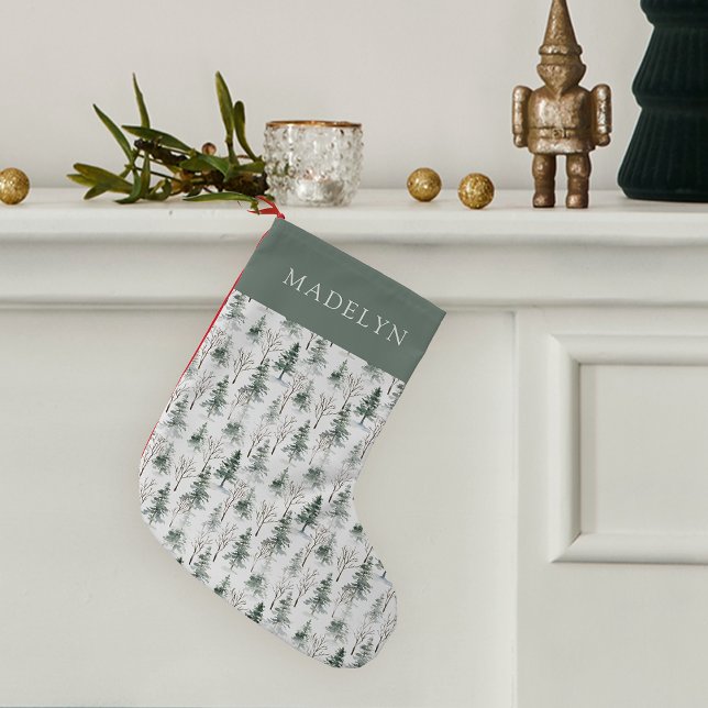 Petite Chaussette De Noël Motif d'arbre forestier d'hiver personnalisé (Créateur téléchargé)