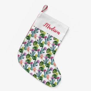 Petite Chaussette De Noël Motif d'art de cactus d'aquarelle