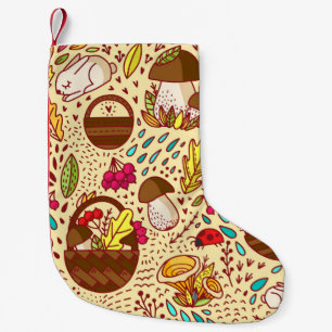 Petite Chaussette De Noël Motif d'automne. Panier avec feuilles, branches et