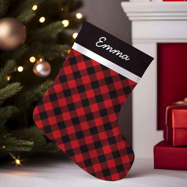 Petite Chaussette De Noël Motif de chèque en plastique Buffalo Personnalisé  (Créateur téléchargé)