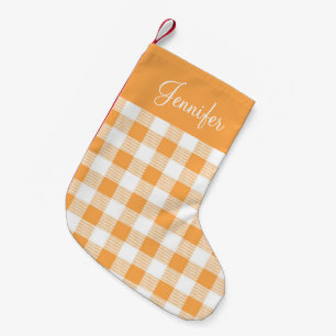 Petite Chaussette De Noël Motif de chèques orange personnalisés