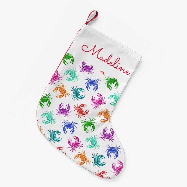 Petite Chaussette De Noël Motif De Crabes| Ajouter votre nom (Devant (Accrochage))