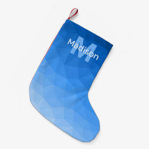 Petite Chaussette De Noël Motif de maille géométrique bleu clair Monogramme