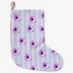 Petite Chaussette De Noël motif de marguerite rayée bleu et violet