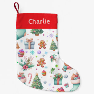 Petite Chaussette De Noël Motif de Noël blanc   Holiday Cheer