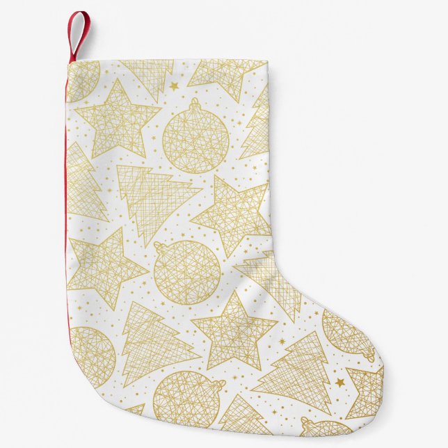Petite Chaussette De Noël Motif de Noël Gold & White (Devant)