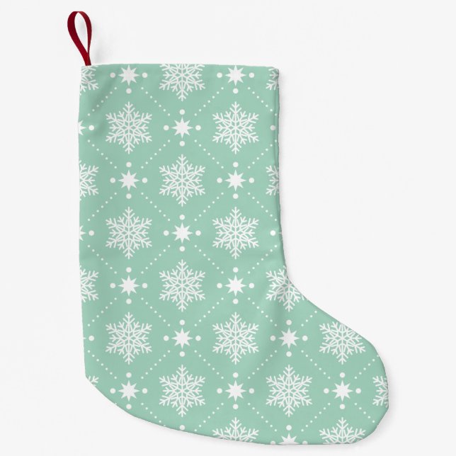 Petite Chaussette De Noël Motif de Noël Mint Green White (Devant)
