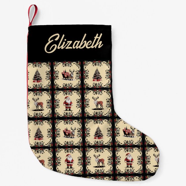 Petite Chaussette De Noël Motif de Noël rétro (Devant)