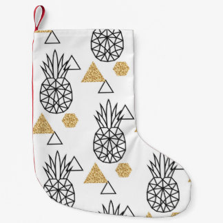 Petite Chaussette De Noël Motif de points d'or géométriques à ananas.