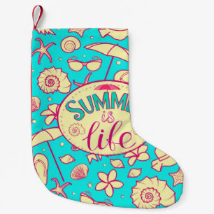 Petite Chaussette De Noël Motif d'été sur arrière - plan turquoise : paraplu