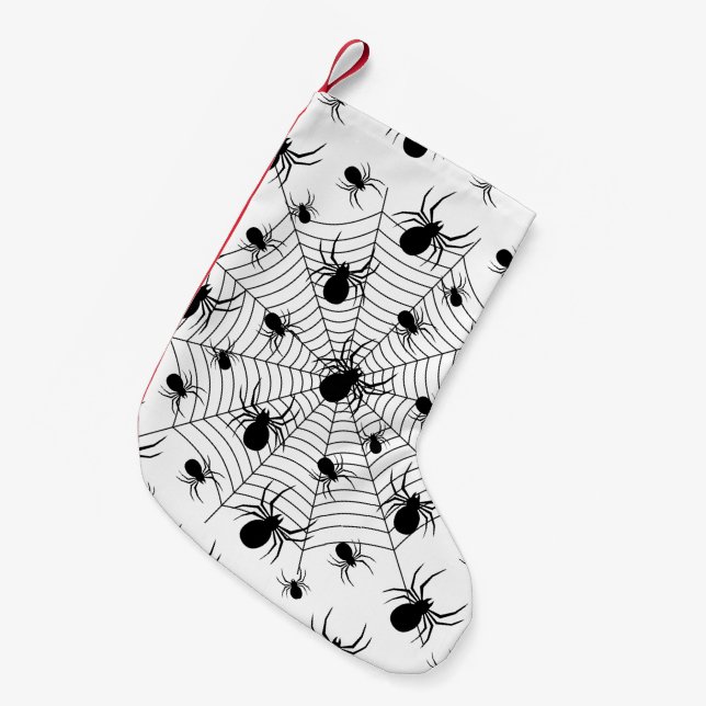 Petite Chaussette De Noël Motif d'Halloween Black White araignées (Devant (Accrochage))