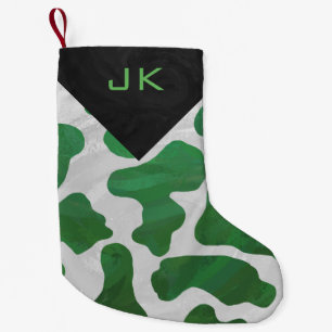 Petite Chaussette De Noël Motif d'impression vert et blanc de vache à