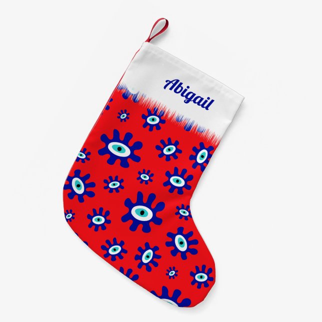 Petite Chaussette De Noël Motif d'oeil bleu et blanc (Devant (Accrochage))