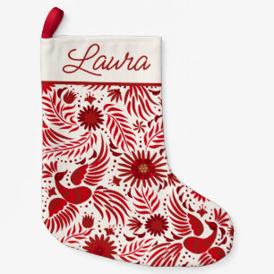 Petite Chaussette De Noël Motif du folklore mexicain Nom du script rouge et 