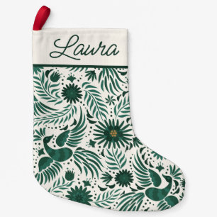 Petite Chaussette De Noël Motif du folklore mexicain Nom du script Vert Blan