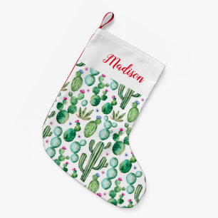 Petite Chaussette De Noël Motif d'usines de cactus d'aquarelle