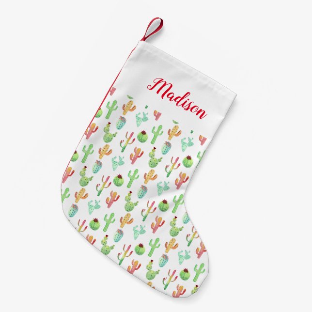 Petite Chaussette De Noël Motif en pastel d'aquarelle de cactus (Devant (Accrochage))