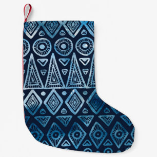 Petite Chaussette De Noël Motif ethnique bleu classique