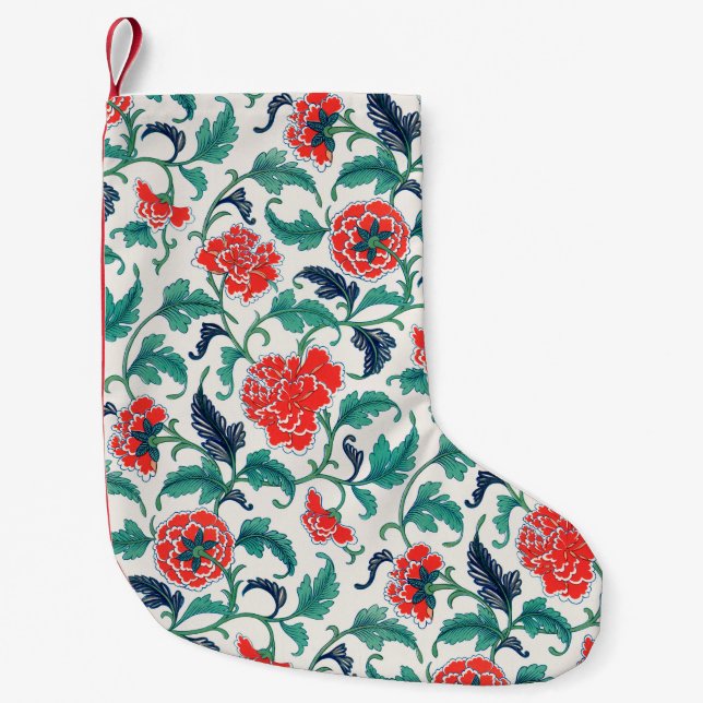 Petite Chaussette De Noël Motif floral rouge et vert (Devant)