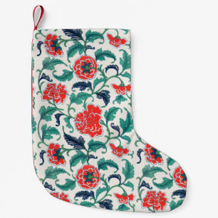 Petite Chaussette De Noël Motif floral rouge et vert