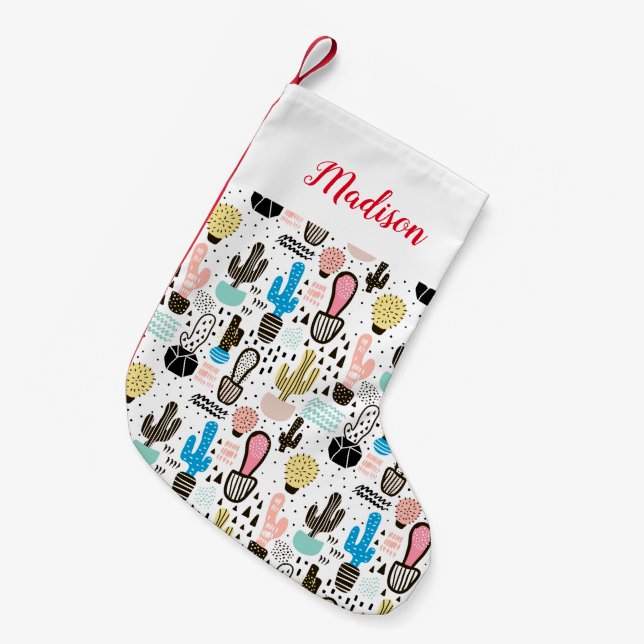 Petite Chaussette De Noël Motif géométrique de cactus moderne (Devant (Accrochage))