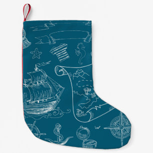 Petite Chaussette De Noël Motif graphique nautique de modèle