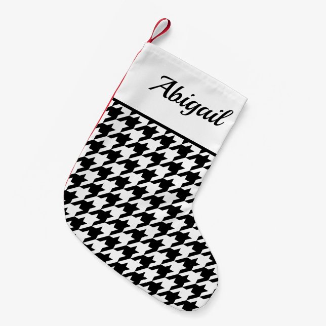 Petite Chaussette De Noël Motif Houndstooth personnalisé noir noir (Devant (Accrochage))