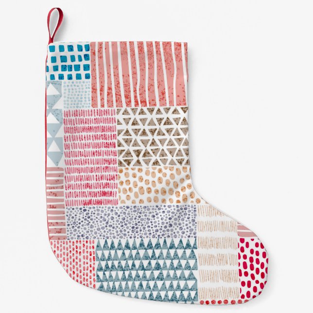 Petite Chaussette De Noël Motif impeccable en style patchwork. D simple (Devant)