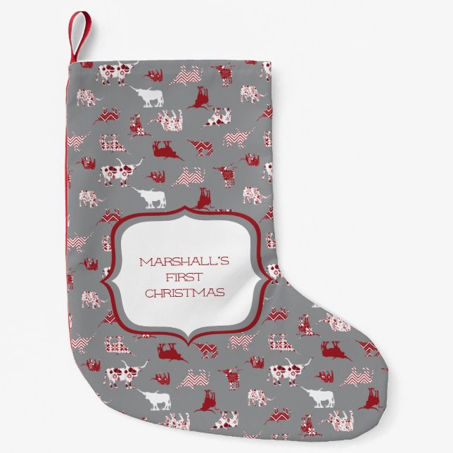 Petite Chaussette De Noël Motif Longhorns à motif rouge de vacances (Devant)