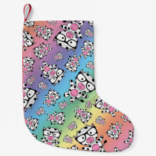 Petite Chaussette De Noël Motif nerd de vache à arc-en-ciel