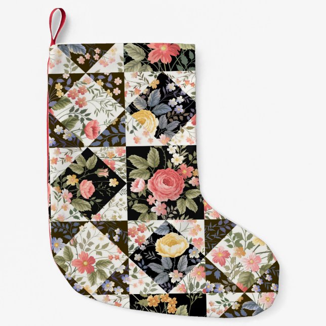 Petite Chaussette De Noël motif patchwork transparent avec fleurs (Devant)