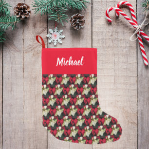 Petite Chaussette De Noël Motif Poinsettia variable avec nom