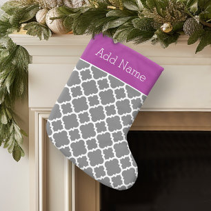 Petite Chaussette De Noël Motif Quatrefoil tendance Nom personnalisé