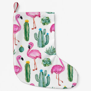 Petite Chaussette De Noël Motif sans couture avec cactus d'aquarelle verte,